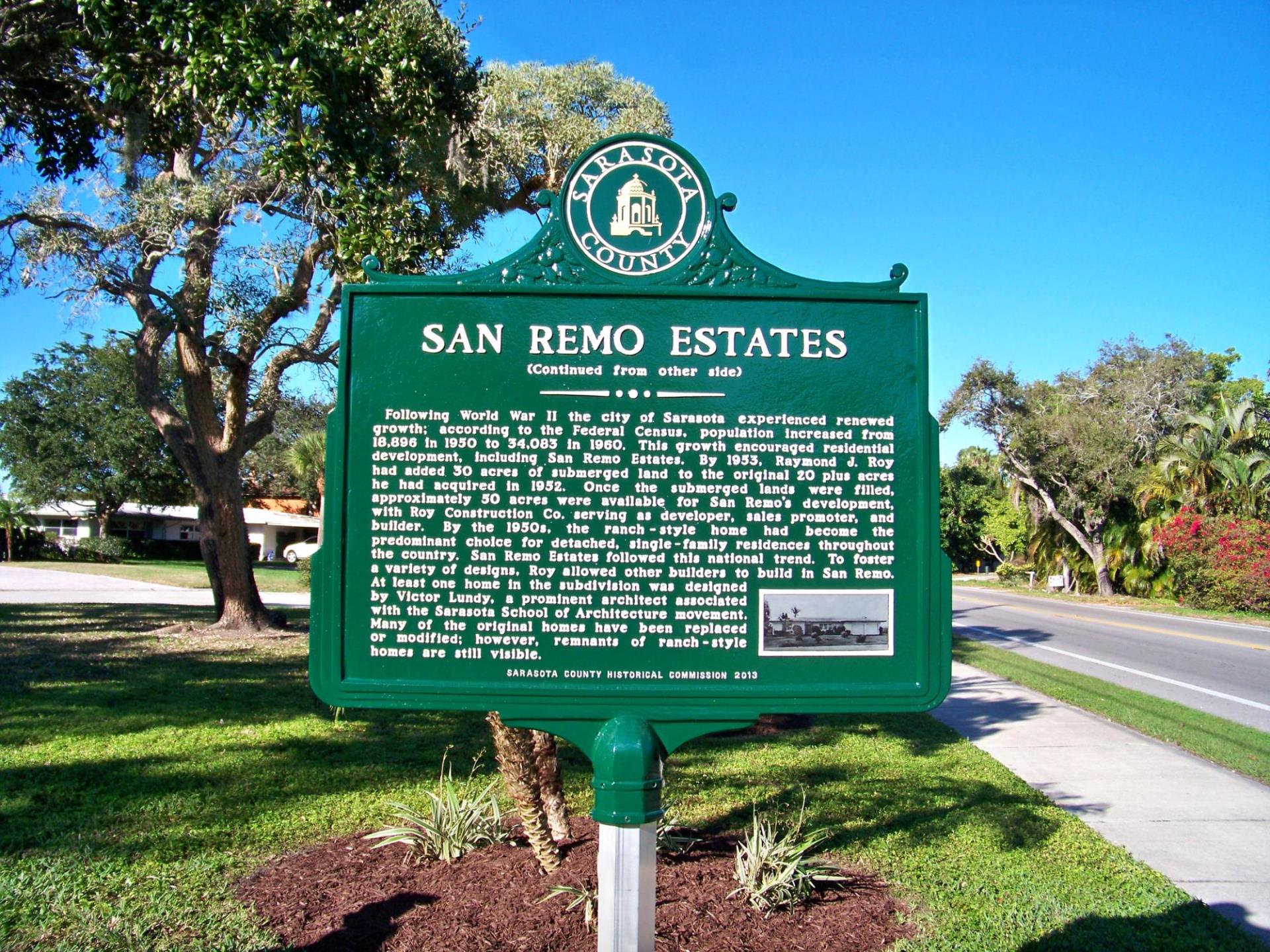 San Remo Estates Historical Marker