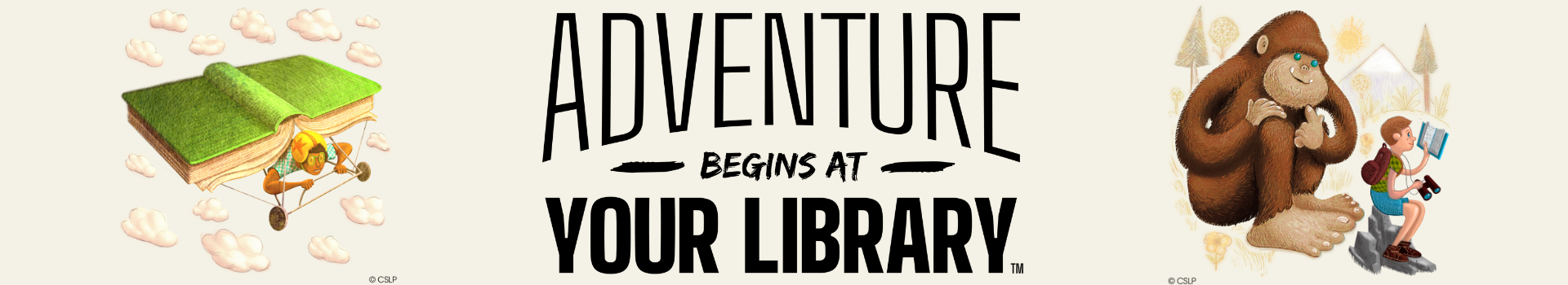 Adventure Begins at your Library banner vertical text