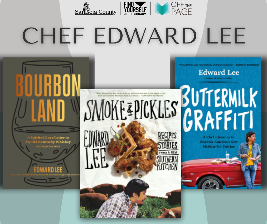 Chef Edward Lee book covers including Bourbon Land, Smoke and Pickles and Buttermilk Graffiti